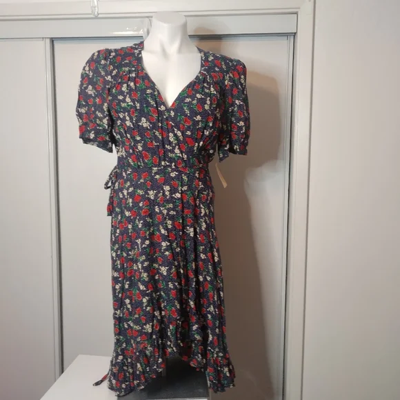RALPH LAUREN DENIM & SUPPLY Betty Floral Blue Ruffle Wrap Dress size L
